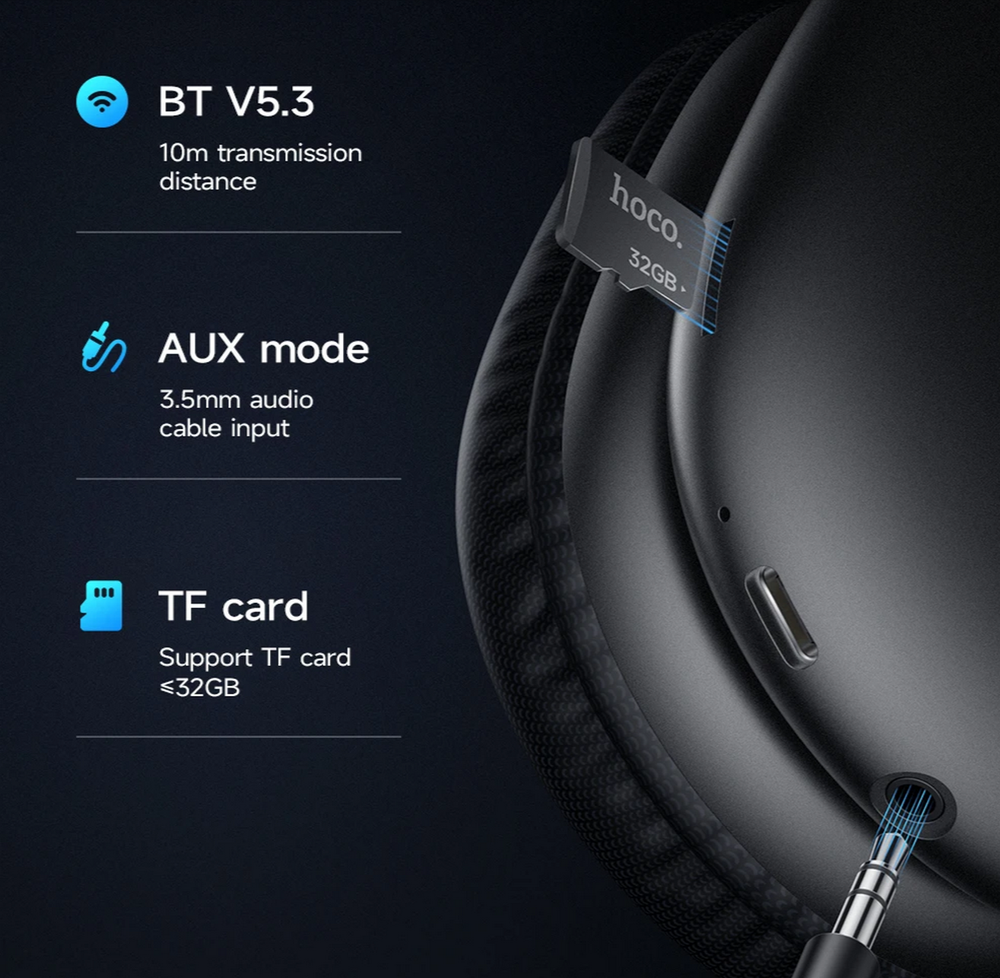 Наушники беспроводные Hoco. W35 MAX (TFcard+AUX)