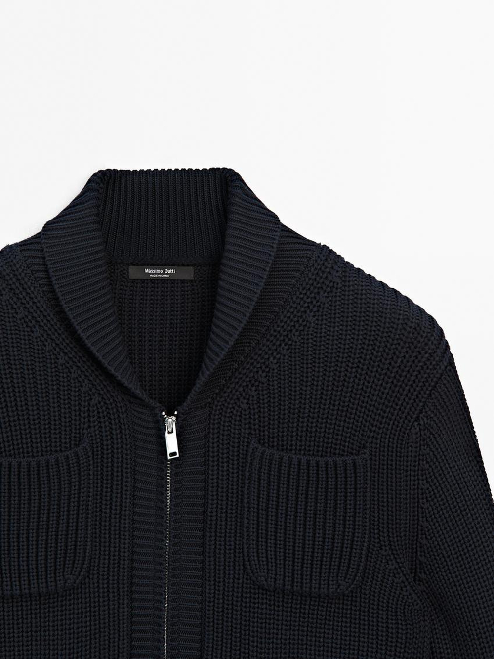 Massimo Dutti Кардиган с застежкой-молнией, темно-синий