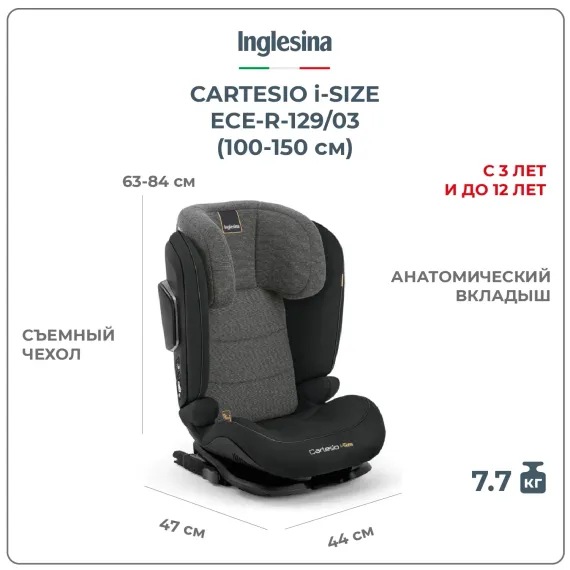 Автокресло Inglesina Cartesio Vulcan Black Isofix 2/3 (15-36 кг)
