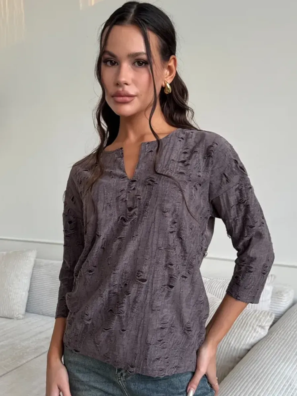 Блузка нарядная трикотажная офисная рукав 3 4