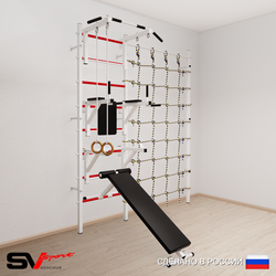 Шведская стенка Sv Sport усиленная 6910 (Турник стандарт/Брусья/Стойка/Скамья/Кольца/Канатный лаз)