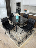 Круглый стеклянный раздвижной стол "Черный оникс" и стулья "ГУЧИ" черный