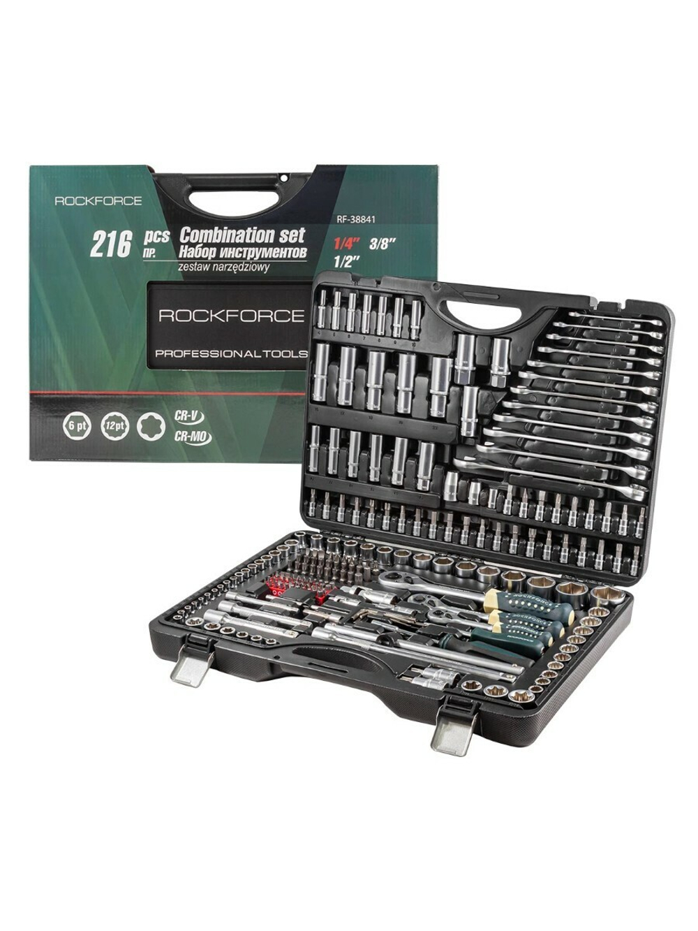 Набор инструментов 216пр.PROFI 1/4''3/8''1/2''(6гр.)(4-32мм) RockForce##Rock FORCE RF-38841 (Premium)