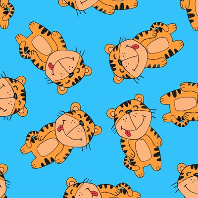 милые и веселые тигры на голубом фоне