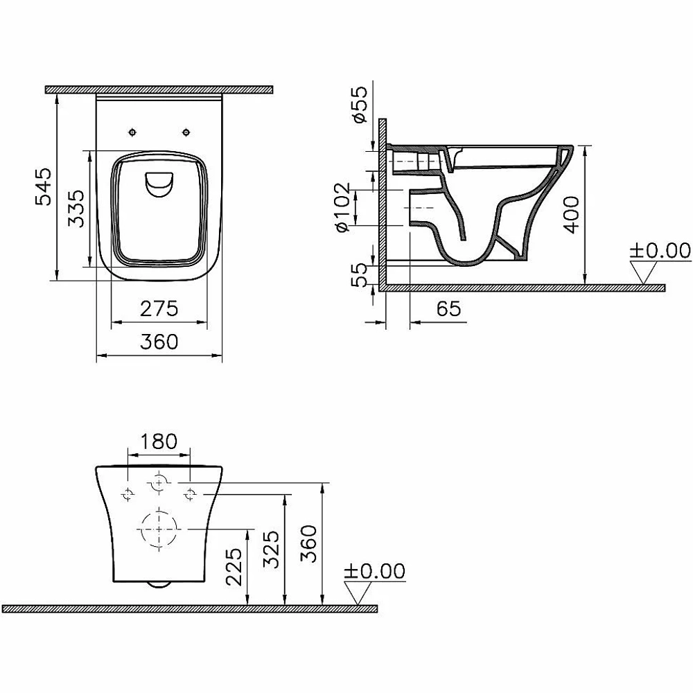 Унитаз подвесной Vitra Integra Square 9856B003-7207 безободковый с инсталляцией, с крышкой микролифт, кнопка хром