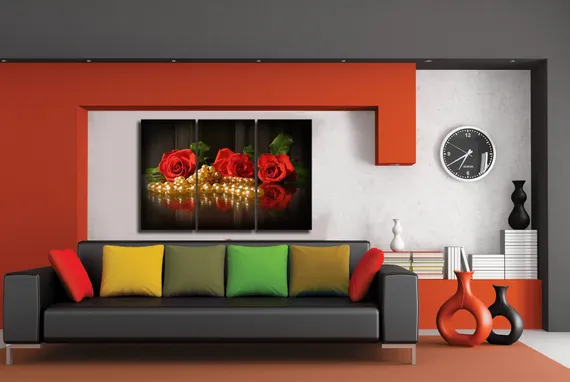 Модульная картина "Шикарные красные розы"