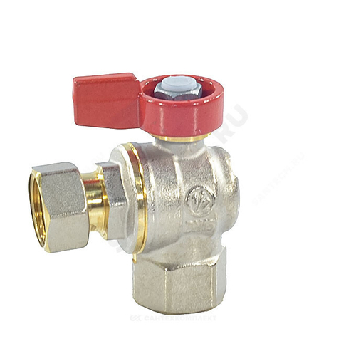 Кран шаровой латунь никель угловой R781 Ду 20 Ру16 ВР/нак. гайка полнопроходной флажок Giacomini R781PX014