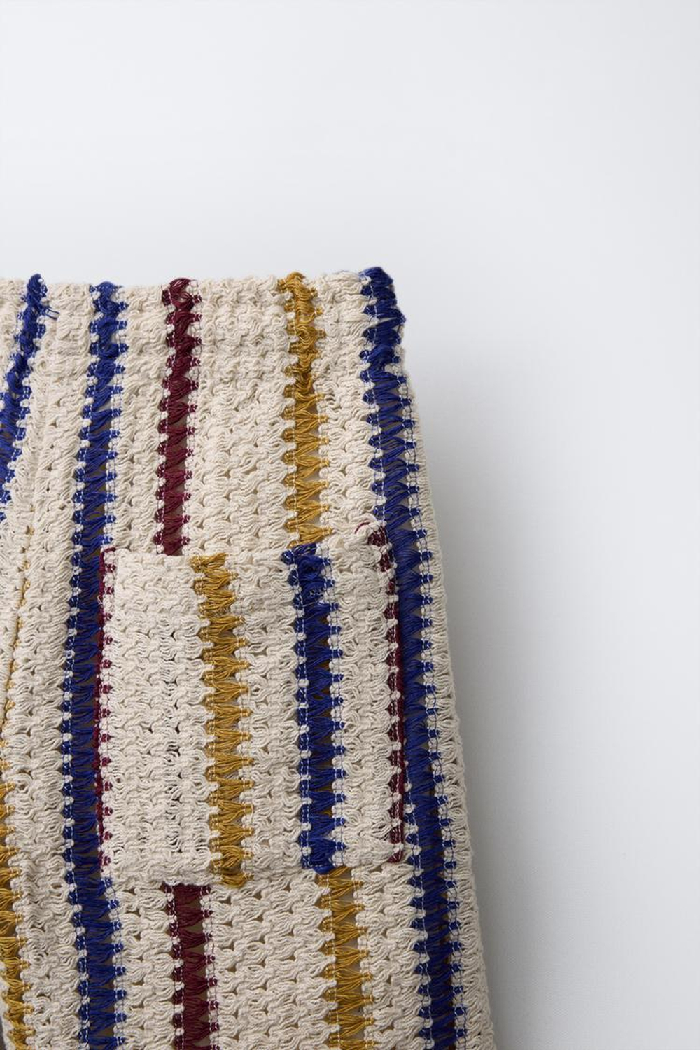 ZARA ШОРТЫ ИЗ КРУЖЕВА КРОШЕ В ПОЛОСКУ, ЭКРЮ