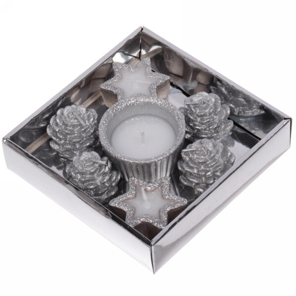 Набор свечей «Чудесный лес» 14х14х3 см, серебро