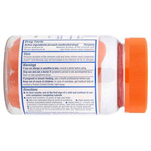 Zicam, средство от простуды, лечебные фруктовые леденцы, апельсин, 25 штук