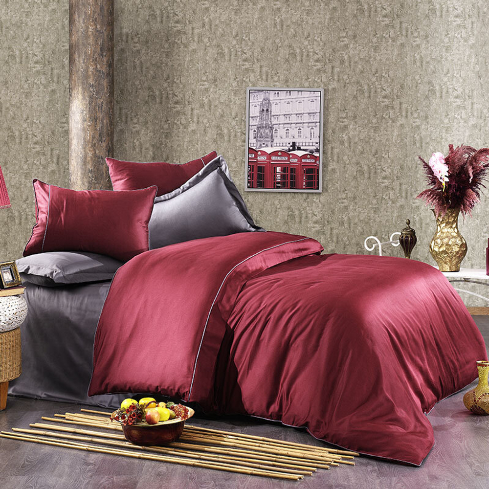 Постельное белье 2 спальное евро Grazie home Alix бордовое/антрацит