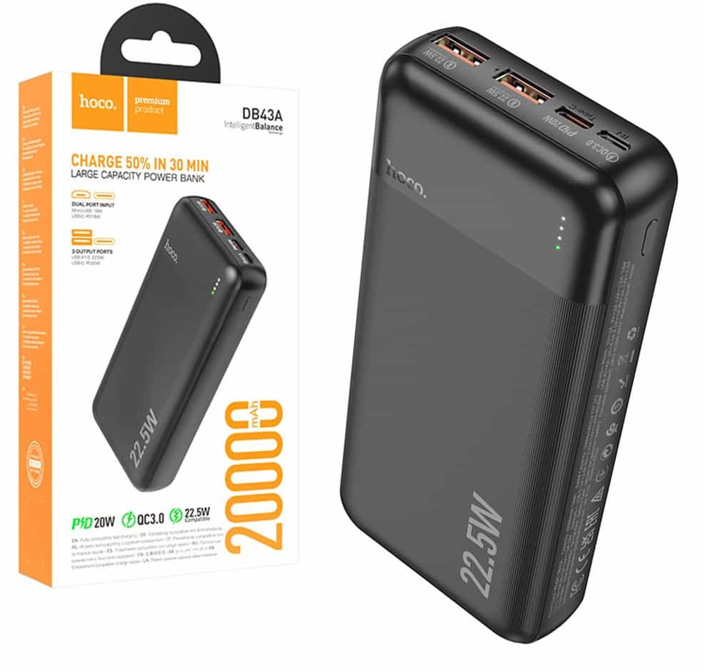 Портативный аккумулятор HOCO DB43A 20000 mAh 22.5W (черный)