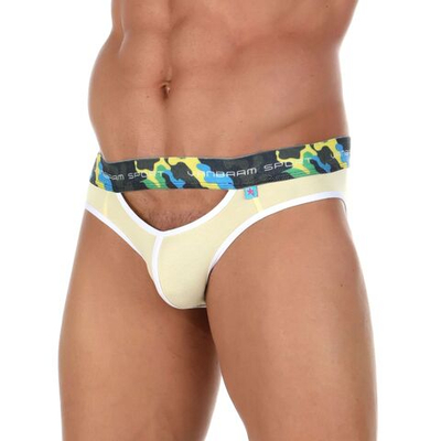 Желтые мужские трусы-слипы с пикантными вырезами под поясом (Размер: S) (Цвет: желтый)