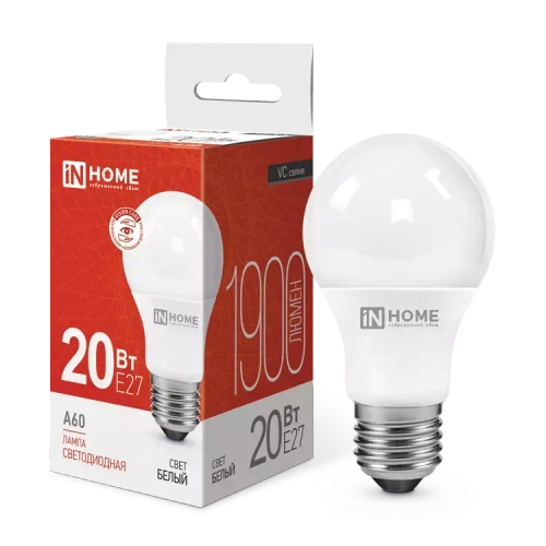 Лампа светодиодная LED-A60-VC 20Вт 230В Е27 4000К БЕЛЫЙ 1900Лм IN HOME