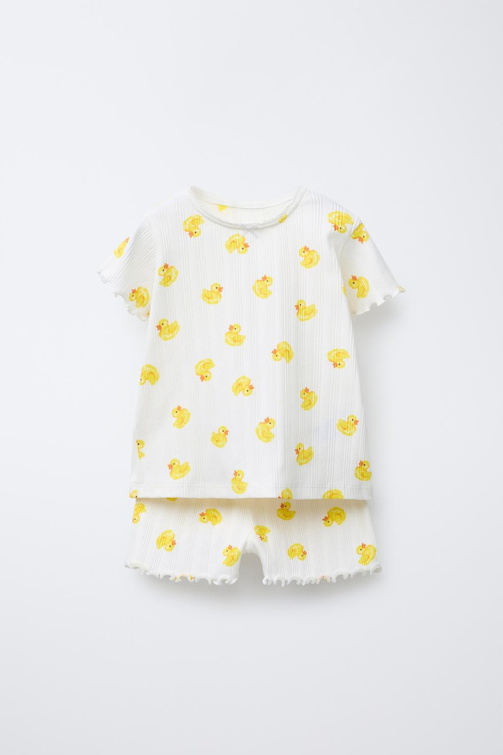 ZARA ПИЖАМА В РУБЧИК С ПРИНТОМ «УТЯТА», ЭКРЮ