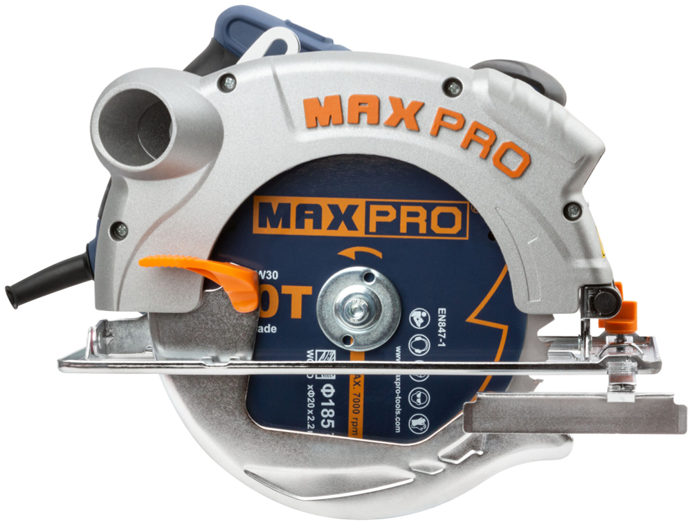 MAX-PRO Пила циркулярная 1300 Вт, 185/20 мм, 4700об/мин, лазер, резиновый кабель, 3,9 кг, коробка 85193