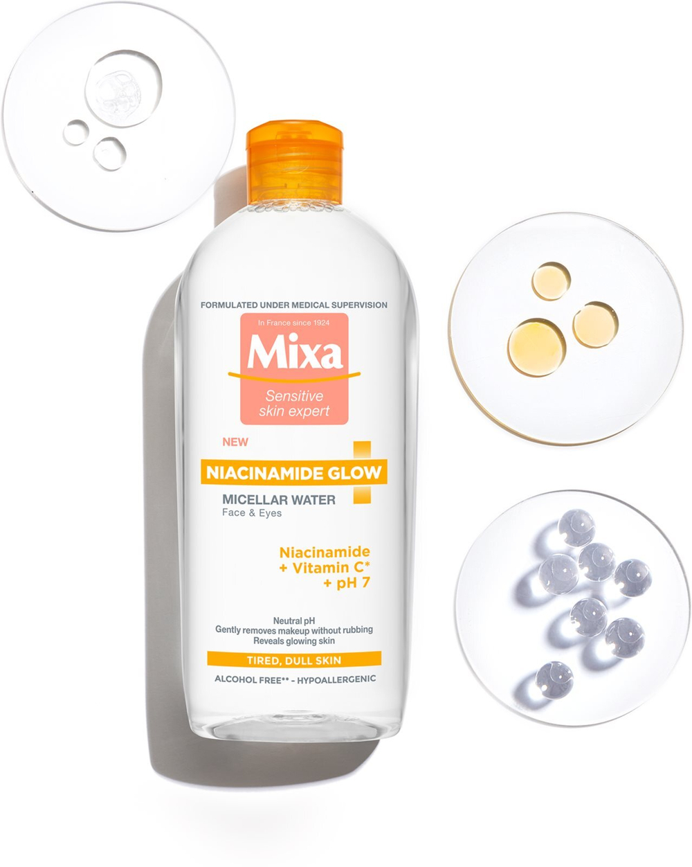 MIXA Niacinamide Glow - мицеллярная вода с осветляющим эффектом /   400  ml  / GTIN 3600551111544