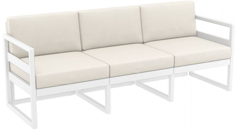 Диван пластиковый трехместный с подушками Siesta Contract Mykonos XL, белый, бежевый