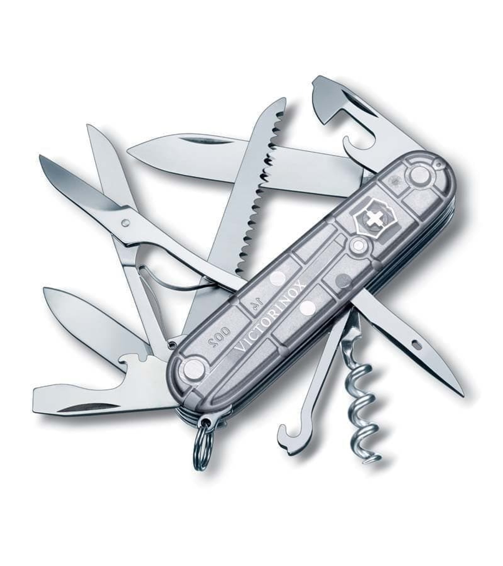 Нож перочинный VICTORINOX Huntsman, 91 мм, 15 функций, полупрозрачный серебристый (1.3713.t7)