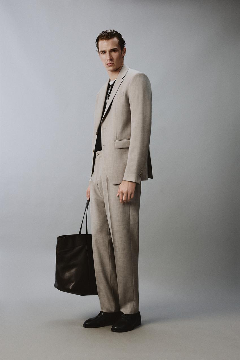 ZARA КОСТЮМНЫЕ БРЮКИ С ШЕРСТЬЮ COMFORT, СЕРЫЙ/БЕЖЕВЫЙ