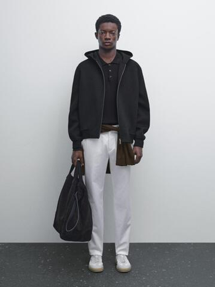 Massimo Dutti Зауженные брюки из хлопковой смесовой ткани, белый