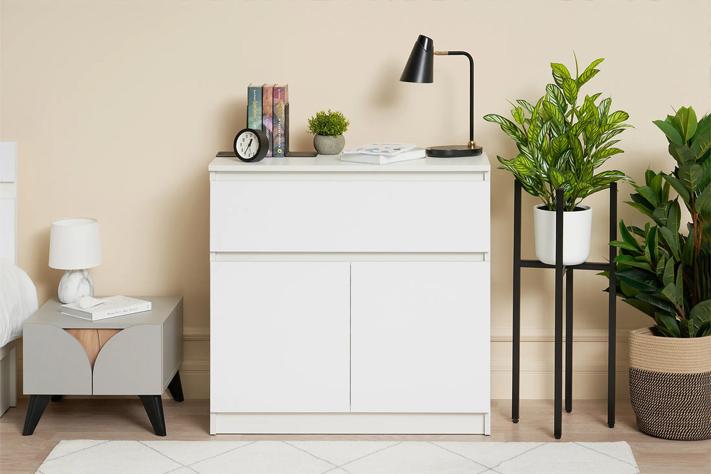 Комод Челси 800 (1 ящик 2 двери), Белый глянец холодный, Белый
