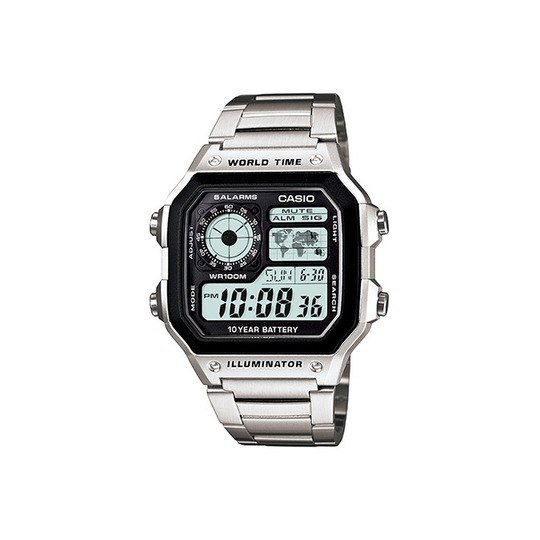 CASIO Illuminator Silver And Black Digital Watch AE1200WHD-1A Black Watch AE-1200WHD-1A