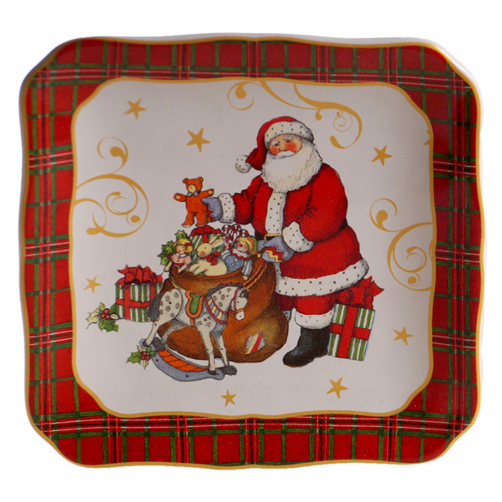 Тарелка десертная квадратная Certified Int. Винтажный Санта Зайчик 15см