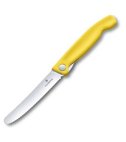 Нож для овощей VICTORINOX SwissClassic, складной, лезвие 11 см с волнистой кромкой, жёлтый (6.7836.f8b)