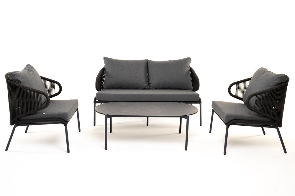 "Милан" лаунж-зона 4-местная плетеная из роупа (веревки), каркас алюминиевый темно-серый, роуп темно-серый