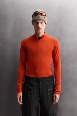 ZARA КОМПРЕССИОННАЯ ФУТБОЛКА ДЛЯ КАТАНИЯ НА ЛЫЖАХ С ВОРОТНИКОМ НА МОЛНИИ, НАСЫЩЕННЫЙ КРАСНЫЙ