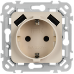 FLITE Розетка 1-местная с заземлением с защитными шторками 16А с USB A+A 3,1А безвинтовое крепление РСЮша11-1-ФлЛ льняной IEK