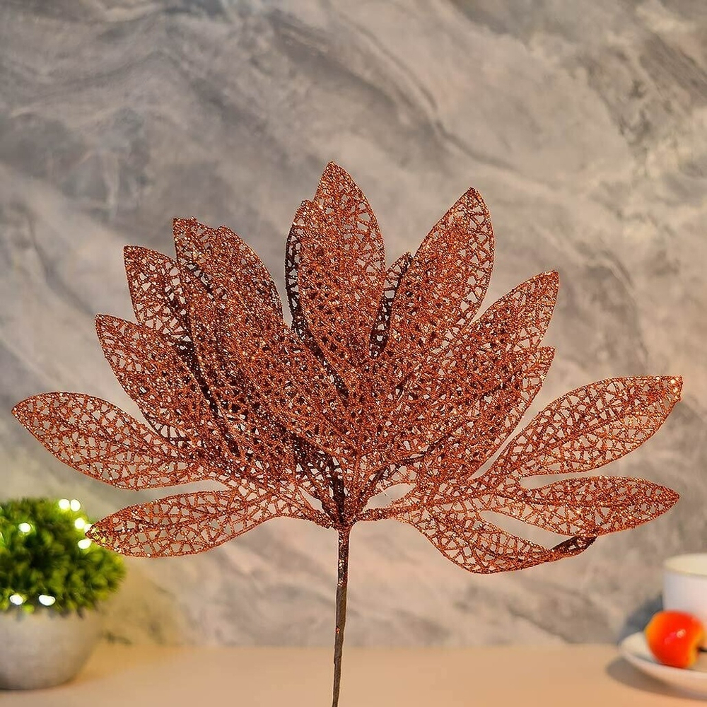 Украшение новогоднее "Ветка Сказочный листопад" 25см, янтарь