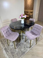 Круглый раздвижной стол "Черный мрамор", и стулья "Бостон" пыльная роза