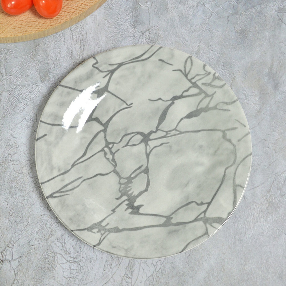 Тарелка мелкая 20см Серый мрамор гладкий край (00104179)