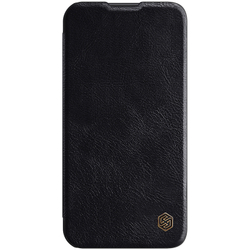 Кожаный чехол книжка от Nillkin для смартфона iPhone 14 Pro, черный цвет, серия Qin Pro Leather с защитной шторкой для камеры