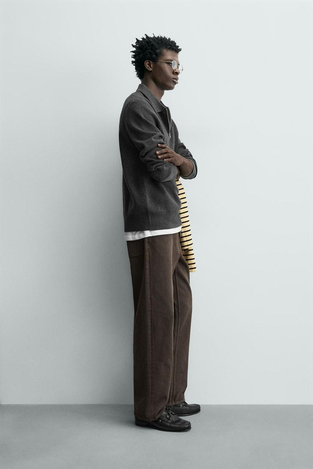 ZARA ТРИКОТАЖНОЕ ПОЛО НА МОЛНИИ, СЕРЫЙ МЕЛАНЖ