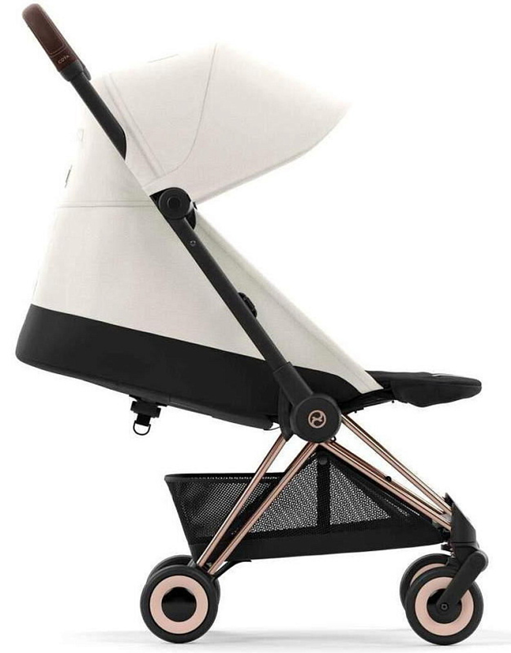 Коляска Cybex Coya Rosegold Frame Cloud G i-Size Magic Black 2 в 1 Off White с дождевиком и бампером