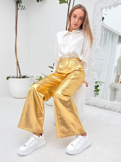 Брюки праздничные для девочки с эффектом металлик золото