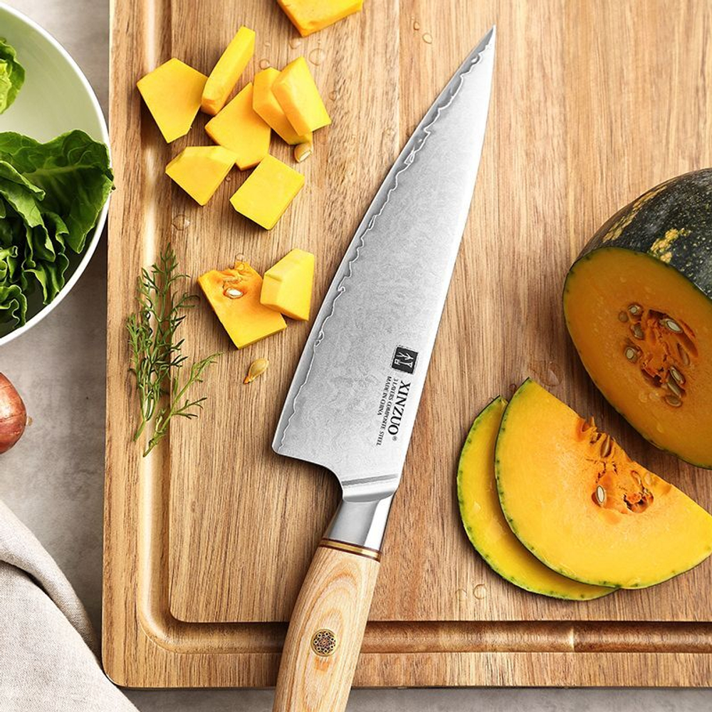 Кухонный нож Xinzuo B37S Chef нож 8,5 дюймов клинок 3 Layers Composite рукоять дерево pakka, длина лезвия 21,2 см