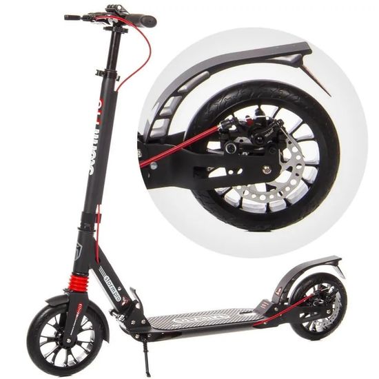 Складной двухколёсный самокат Micar Storm Pro 200 мм с двумя амортизаторами и ручным дисковым тормозом, черный