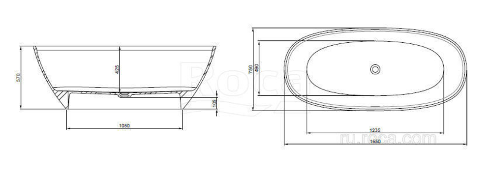 Ванна из материала Stonex® Roca Ariana 165х75 овальная белая 248470000