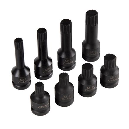 Цена на AFFIX (AF00746008C) Набор ударных торцевых насадок 1/2", Spline, M12-M18, I = 45-78 мм, кейс, 8 предметов