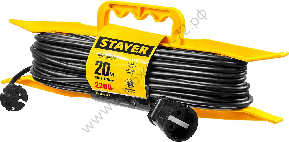 STAYER MF 207 ПВС 2x0.75 20м, 2200Вт Силовой удлинитель-шнурна рамке, (55018-20)