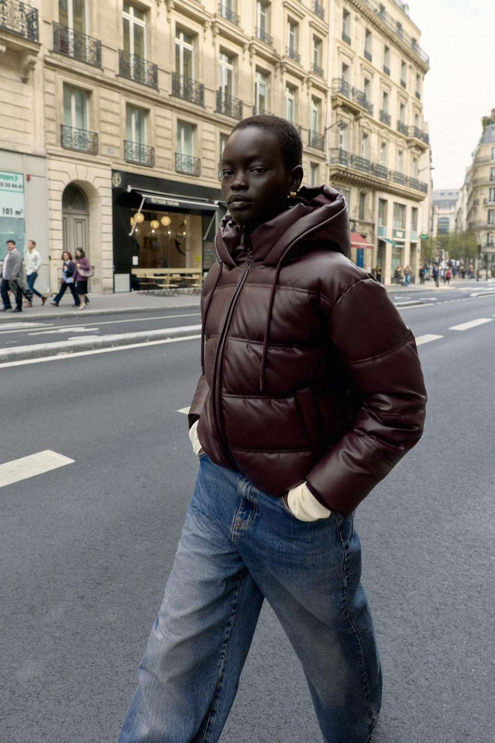 ZARA ВОДОНЕПРОНИЦАЕМЫЙ ВЕТРОЗАЩИТНЫЙ АНОРАК ИЗ ИСКУССТВЕННОЙ КОЖИ, БУРГУНДИ