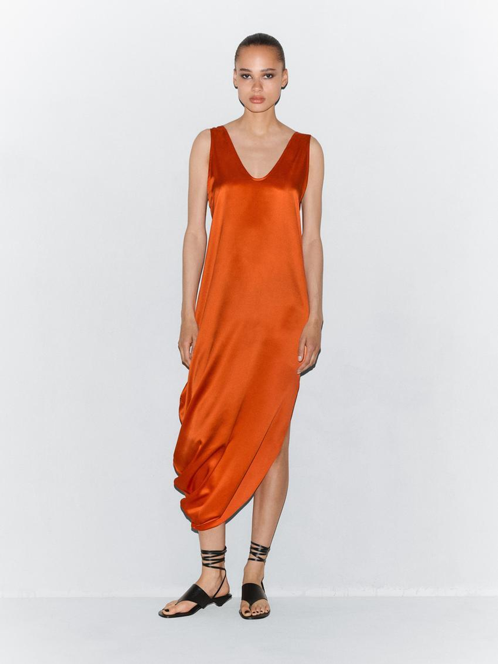 Massimo Dutti Асимметричное шелковое платье, оранжевый