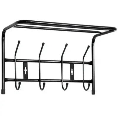 Вешалка настенная 4 крючка с полкой, 400, Черный, ВП4/Ч