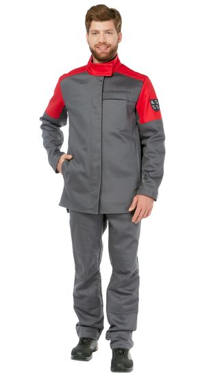 Костюм сварщика "Баклер" полукомбинезон (серый/красный)