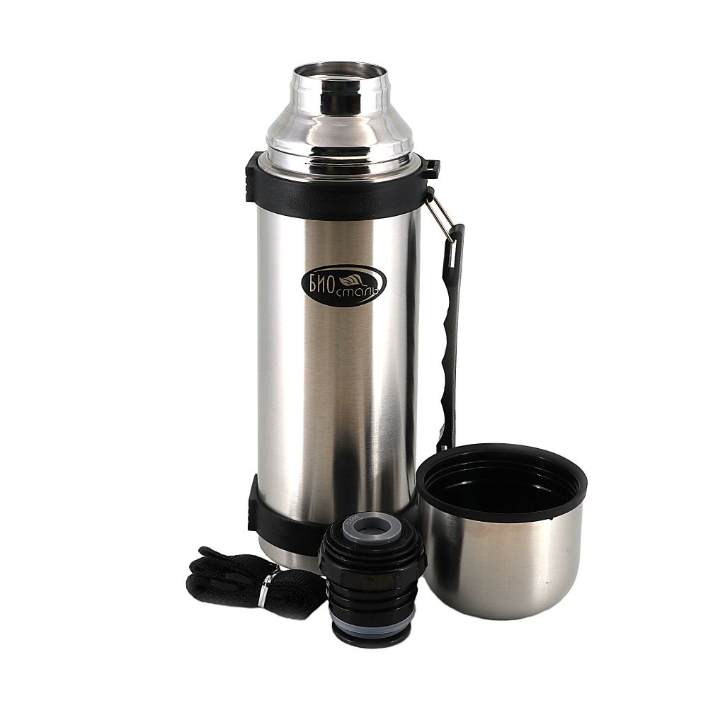 Термос &quot;Биосталь&quot; с узкой горловиной, пробкой с кнопкой и ручкой, 1,2 л/12/
