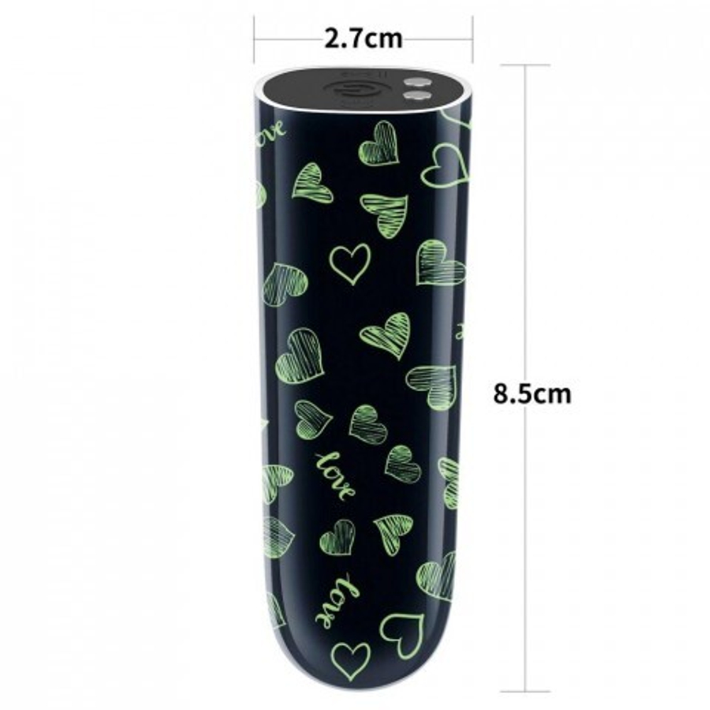 Мини-вибратор "Heart " (8,5*2,7 см.) светится в темноте